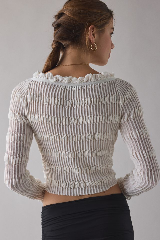 WMWM Ruffle Trim Ribbed Knit Cardigan #2