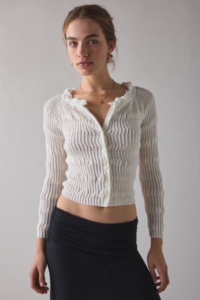 WMWM Ruffle Trim Ribbed Knit Cardigan