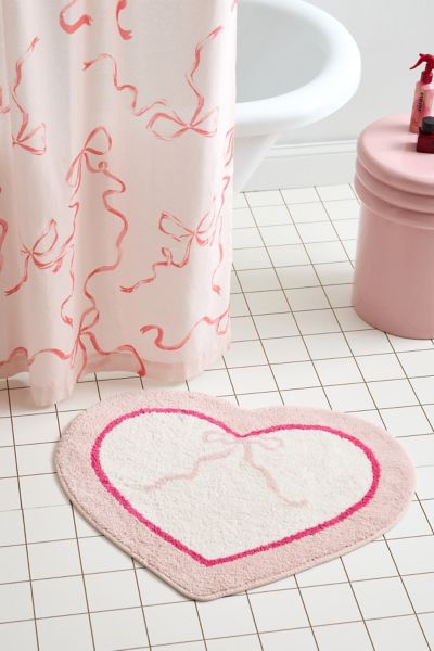 Urban Outfitters Heart Shape Bow Plush Tufted Bath Mat In Pink At  In Pink