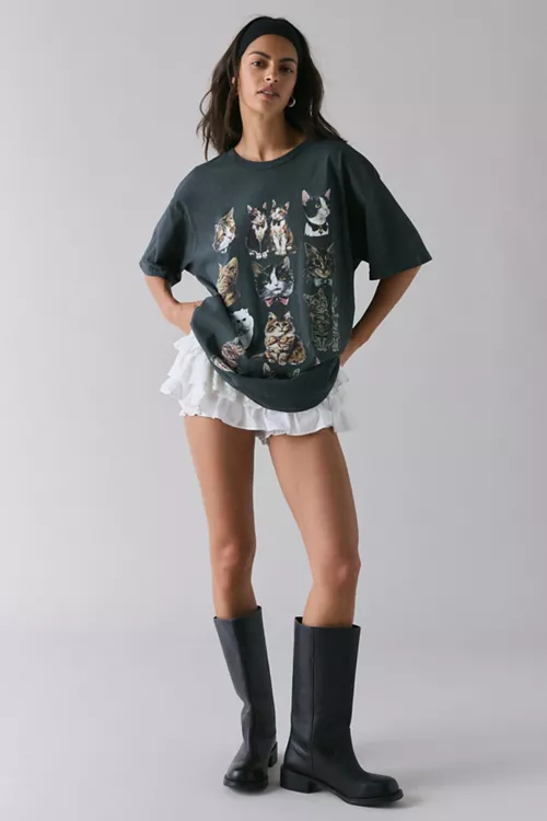 Cat Graphic Oversized T-Shirt Dress