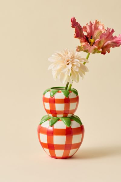 Stacked Strawberry Gingham Ceramic Vase Product Page