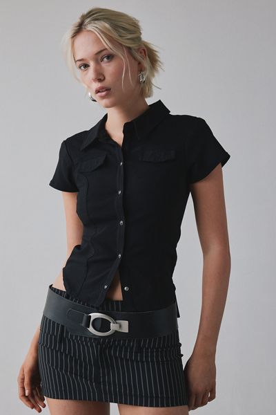 Silence + Noise Polly Slim Short Sleeve Snap-Button Shirt