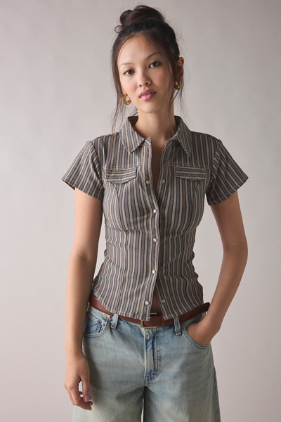 Silence + Noise Polly Slim Short Sleeve Snap-Button Shirt