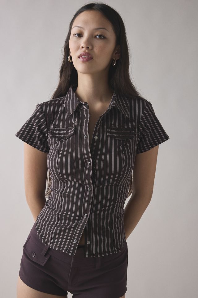 Silence + Noise Polly Slim Short Sleeve Snap-Button Shirt