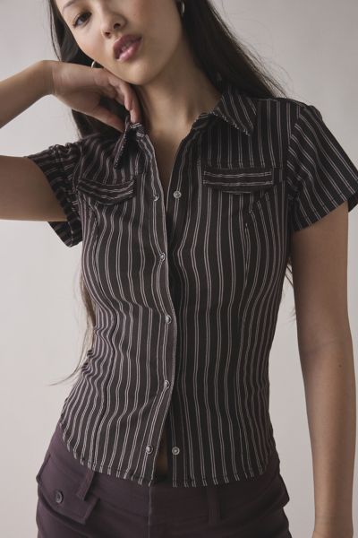 Silence + Noise Polly Slim Short Sleeve Snap-Button Shirt