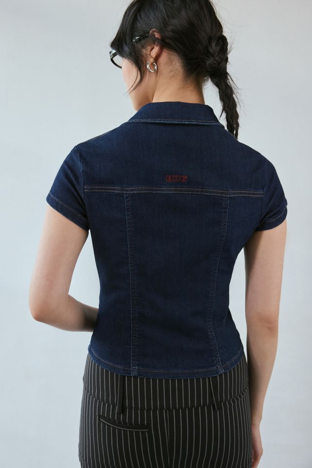 BDG Polly Slim Denim Short Sleeve Snap-Button Shirt #3