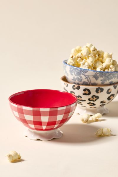 Urban Outfitters Courtney Ceramic Patterned Pedestal Snack Bowl In Gingham At