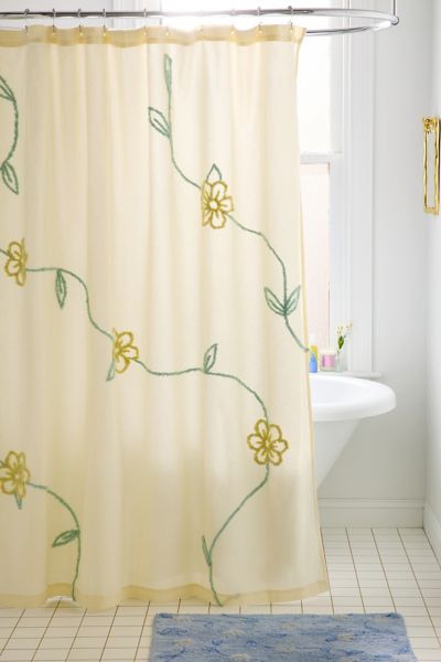 Urban Outfitters Falling Vines Floral Tufted Shower Curtain In Yellow At  In Yellow
