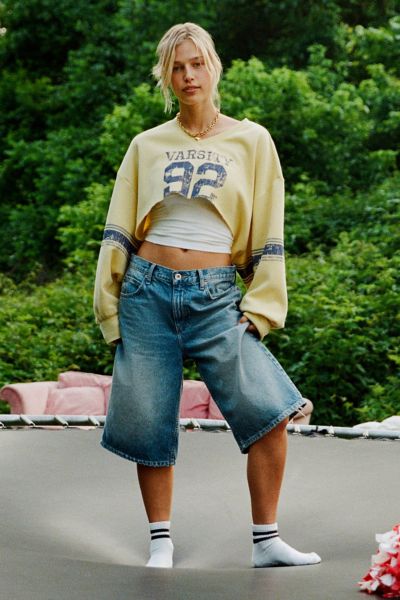 Bdg Mega Mid-rise Baggy Jort In Walton Wash, Women's At Urban Outfitters In Walton Wash