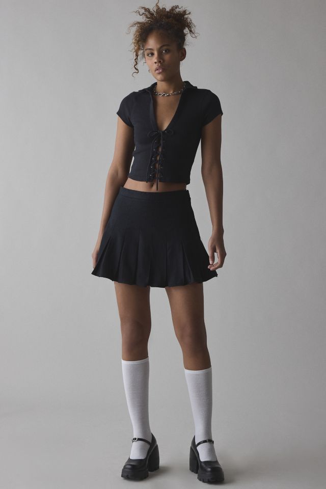 Silence + Noise Caz Lace-Up Collared Top #1