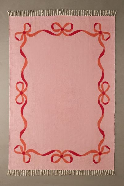 Urban Outfitters Lacey Bows Unbrushed Printed Rug In Pink At