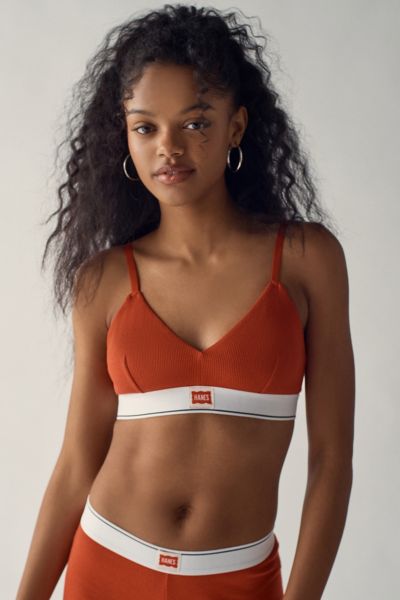HANES UO EXCLUSIVE JERSEY KNIT TRIANGLE BRALETTE TOP IN RED, WOMEN'S AT URBAN OUTFITTERS 