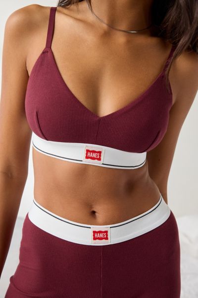 Hanes Uo Exclusive Jersey Knit Triangle Bralette Top In Maroon, Women's At Urban Outfitters In Brown