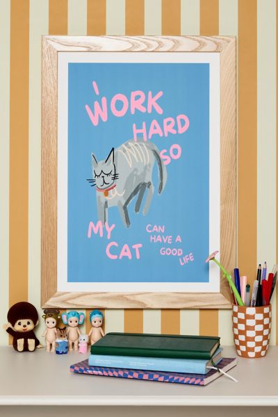 GS Print Shoppe Work Hard Cat Art Print