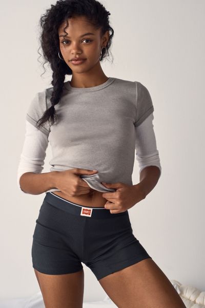 Hanes Uo Exclusive Jersey Knit Boxer Brief In Black, Women's At Urban Outfitters In Black