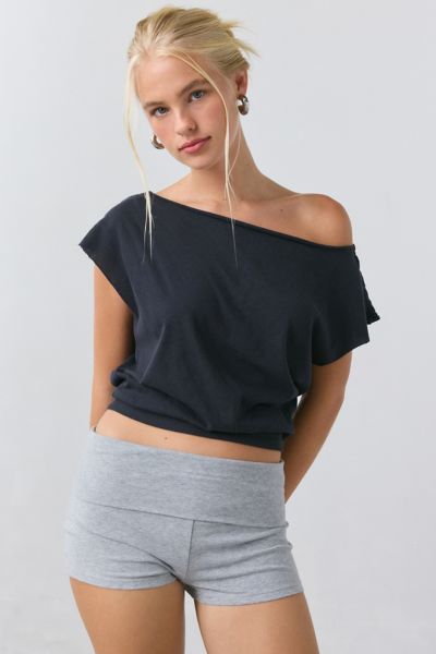 Out From Under Off-the-shoulder Banded Hem Tee In Black, Women's At Urban Outfitters In Black