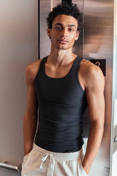 Hanes Uo Exclusive Ribbed Tank Top 2-pack In Black, Men's At Urban Outfitters In Black