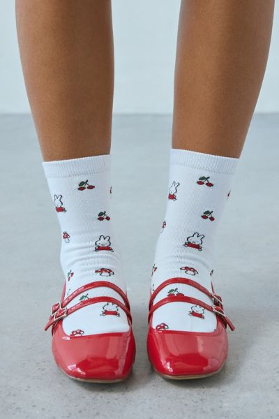 Baggu & Miffy Mushroom Crew Sock In Miffy White, Women's At Urban Outfitters In Miffy White