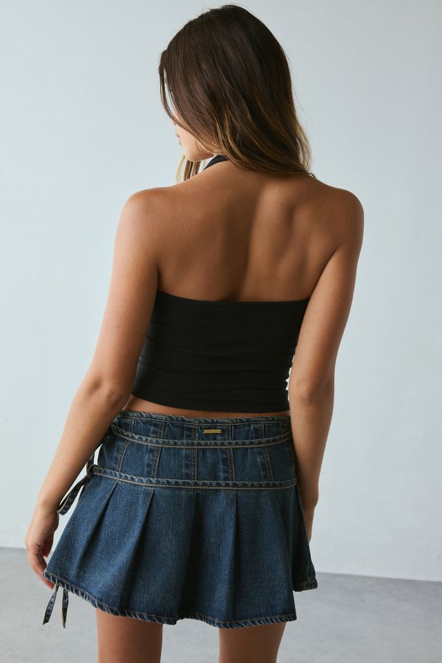 Abrand Pleated Wrap Denim Mini Skirt #3