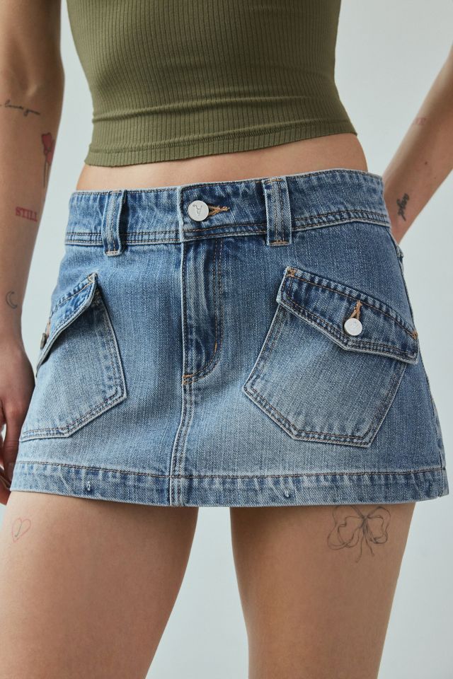 Abrand 99 Liv Low-Rise Flap Pocket Denim Micro Mini Skirt #1