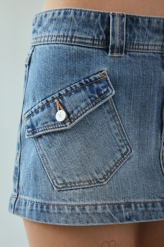 Abrand 99 Liv Low-Rise Flap Pocket Denim Micro Mini Skirt #2