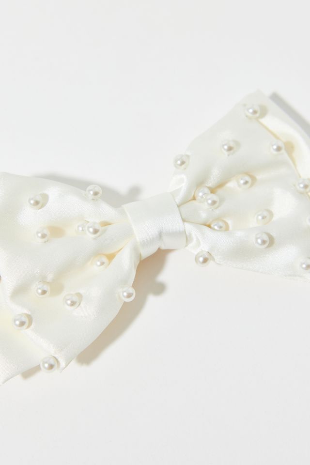 Small Pearl Satin Hair Bow Clip #1