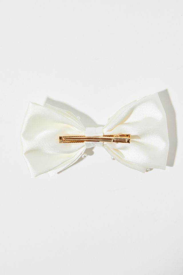Small Pearl Satin Hair Bow Clip #2