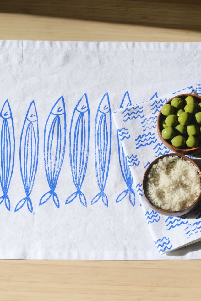 Julie Peach Block Printed Sardines Table Runner #1