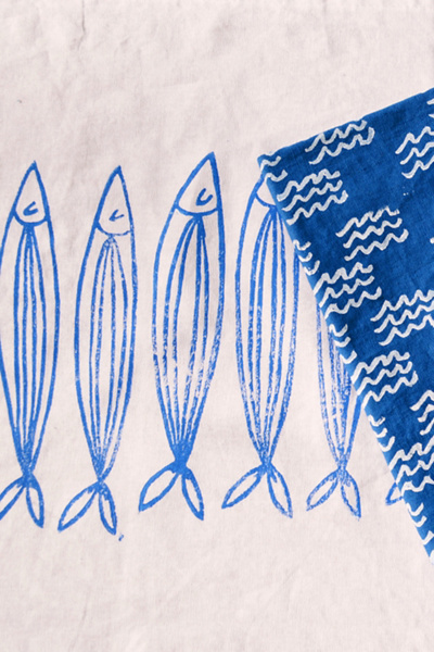 Julie Peach Block Printed Sardines Table Runner