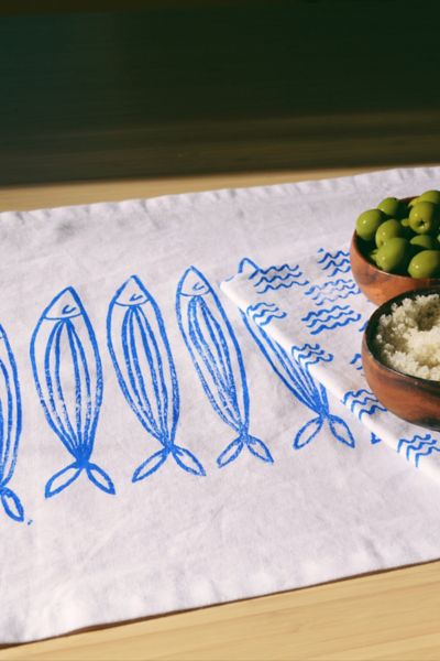 Julie Peach Block Printed Sardines Table Runner