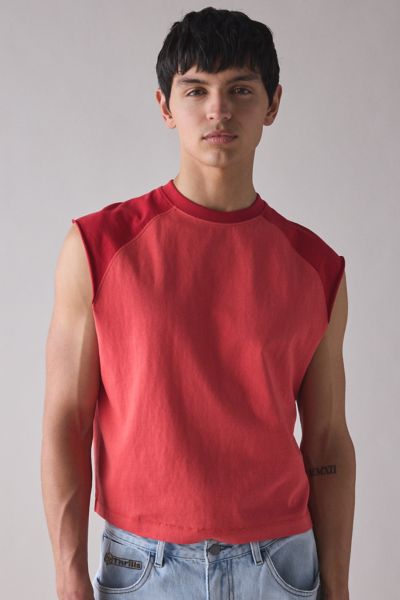 Bdg Carson Cutoff Baseball Tee In Red, Men's At Urban Outfitters