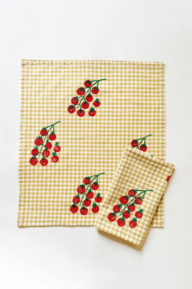 Julie Peach Block Printed Gingham Tomato Napkin Set #1