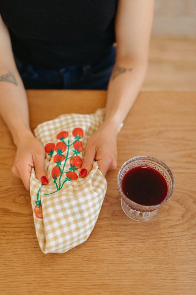 Julie Peach Block Printed Gingham Tomato Napkin Set #2