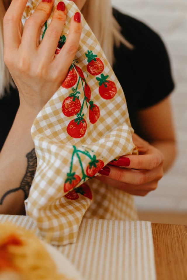 Julie Peach Block Printed Gingham Tomato Napkin Set #3