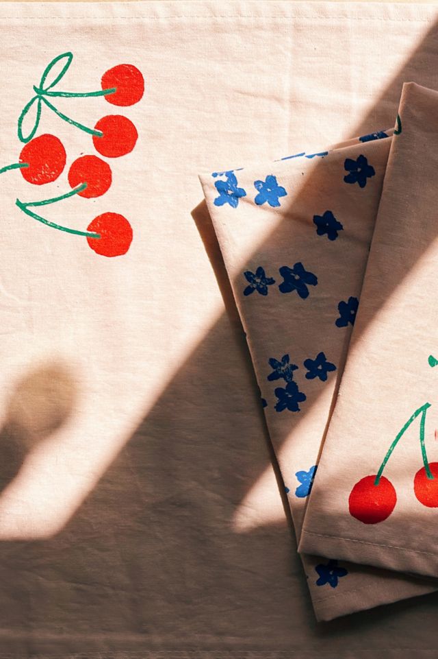 Julie Peach Block Printed Cherries Table Runner #1