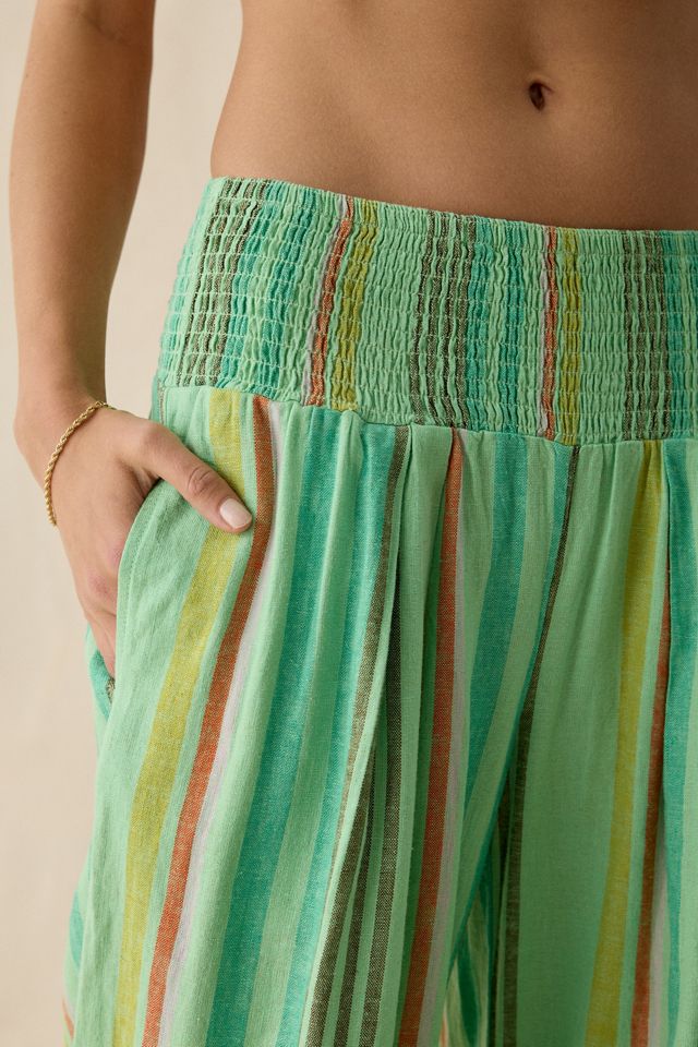 Pantalon à jambe large Caroline en mélange de lin smocké Kimchi Blue #3