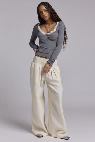 Kimchi Blue Caroline Smocked Wide Leg Linen-Blend Pant Product Page