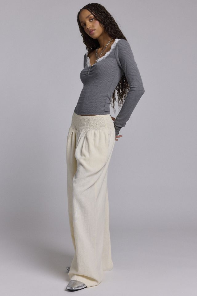 Kimchi Blue Caroline Smocked Wide Leg Linen-Blend Pant #2