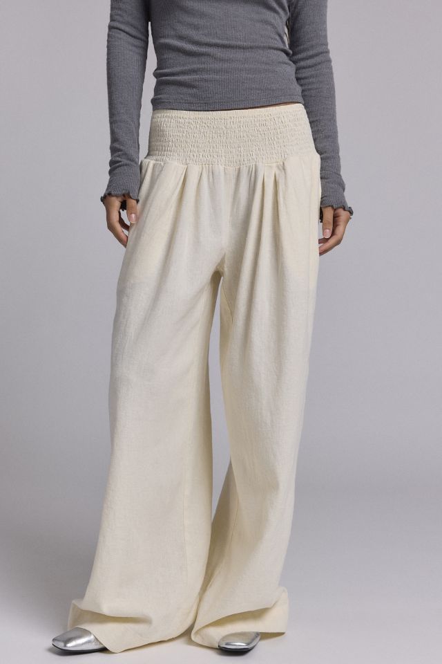 Kimchi Blue Caroline Smocked Wide Leg Linen-Blend Pant #3