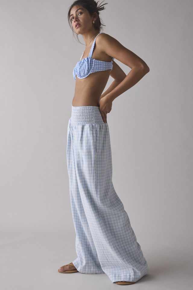 Pantalon Évasé en Mélange de Lin Froncé Caroline Kimchi Blue #3