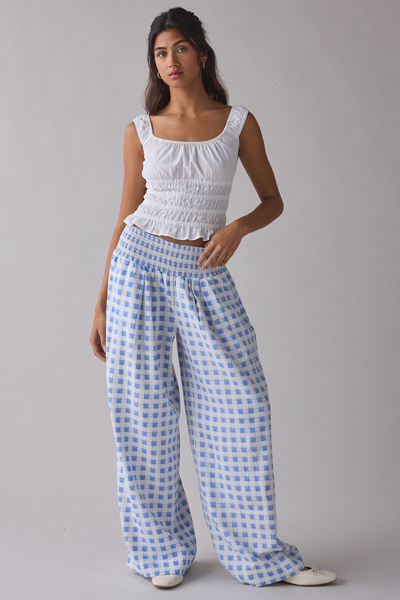 Kimchi Blue Caroline Smocked Wide Leg Linen-Blend Pants