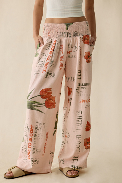 Kimchi Blue Caroline Smocked Wide Leg Linen-Blend Pants | Urban