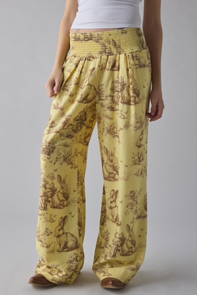 Kimchi Blue Caroline Smocked Wide Leg Linen-Blend Pants