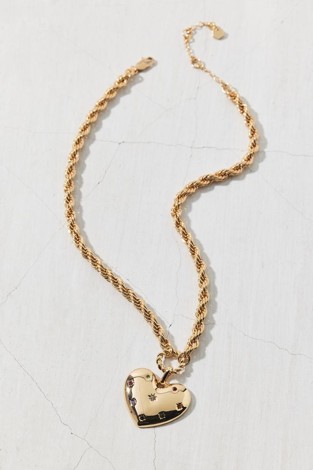 Statement Gem Heart Rope Chain Necklace #2