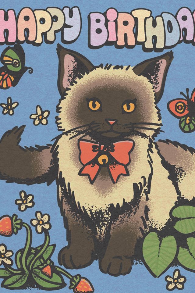 Red Cap Siamese Cat Birthday Greeting Card #1