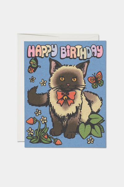 Red Cap Siamese Cat Birthday Greeting Card