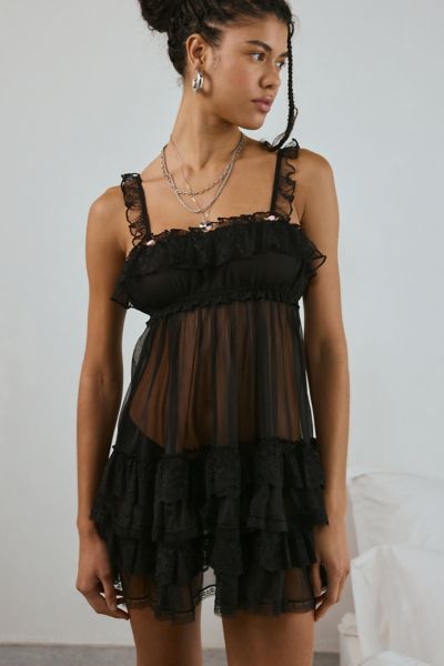 【別倉庫からの配送】 Tiered Under From Out Ruffle Urban | Dress Slip Mesh Sheer カットソー(長袖/七分)