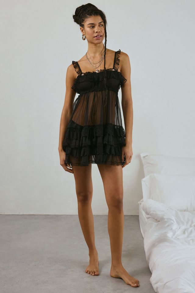 Out From Under Tiered Ruffle Sheer Mesh Slip Dress #2