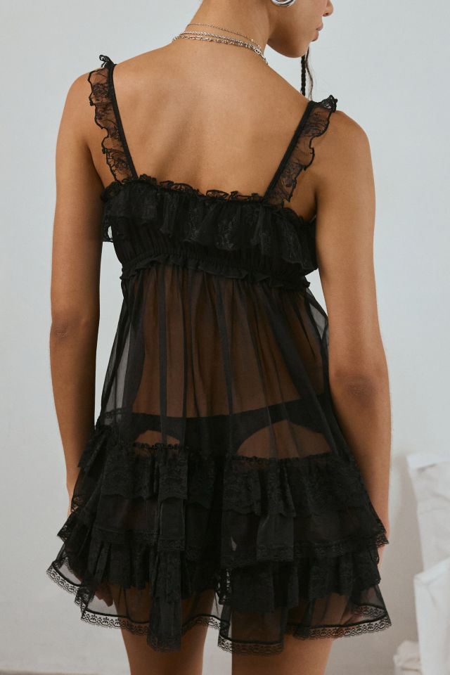 Out From Under Tiered Ruffle Sheer Mesh Slip Dress #3