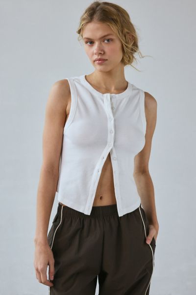 BDG GIGI KNIT BUTTON-DOWN TANK TOP IN WHITE, WOMEN'S AT URBAN OUTFITTERS 